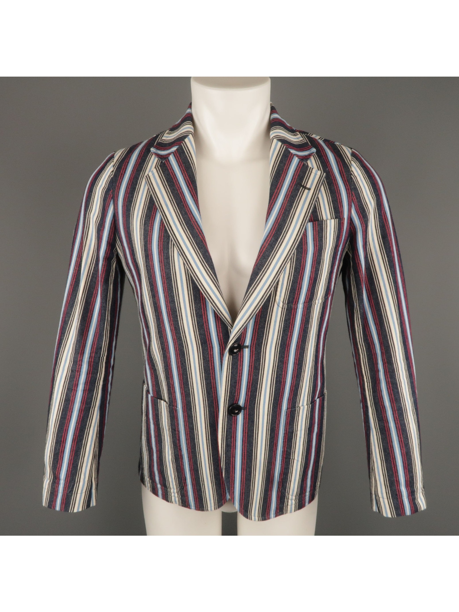 The Stylist Japan Size Xs Red White & Blue Stripe Cotton Notch Lapel Sport Coat
